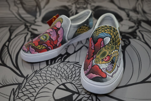 Hand Painted Shoes - Snake Peony