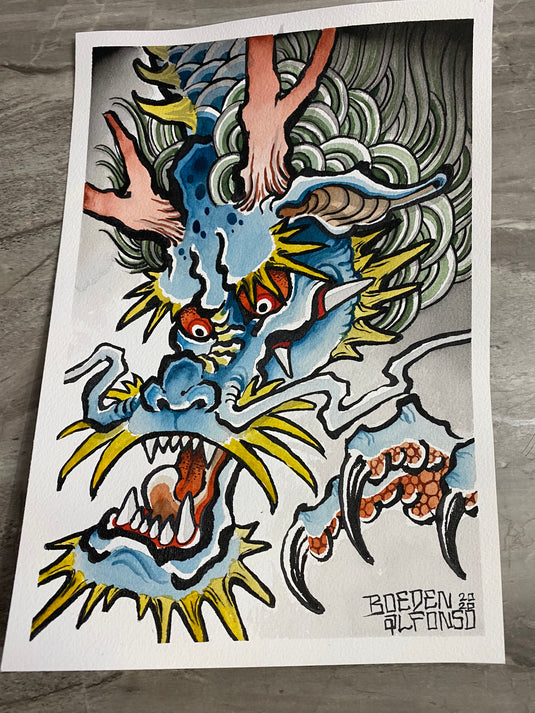 Translation missing: en.“Blue Dragon” Original Painting by Boeden Alfonso