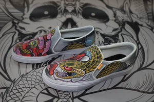 Hand Painted Shoes - Snake Peony