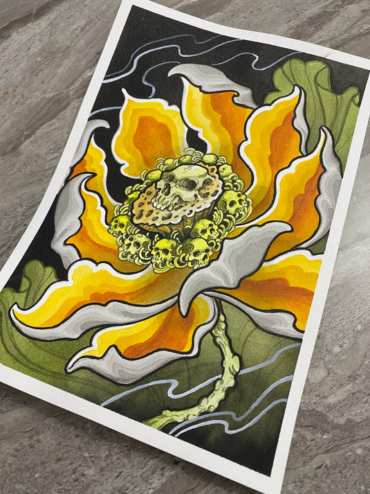 Translation missing: en.“Lotus Skulls” Original Painting by Boeden Alfonso