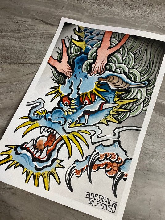Translation missing: en.“Blue Dragon” Original Painting by Boeden Alfonso