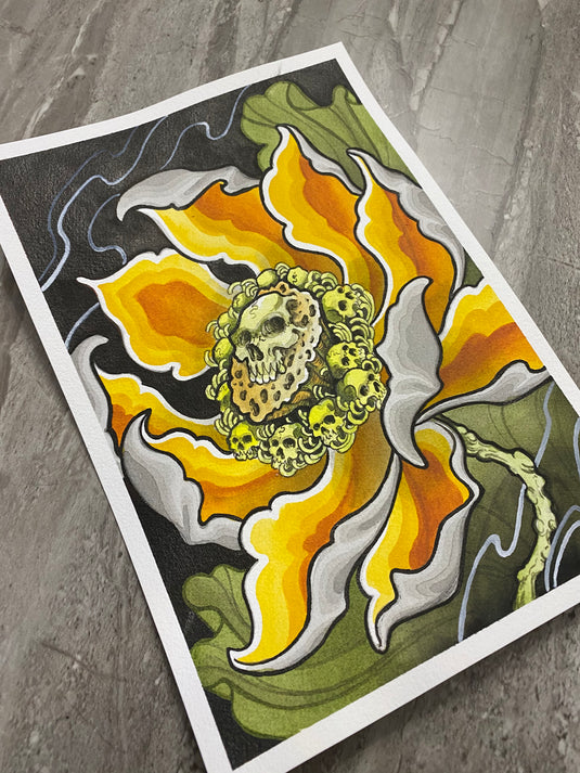 Translation missing: en.“Lotus Skulls” Original Painting by Boeden Alfonso