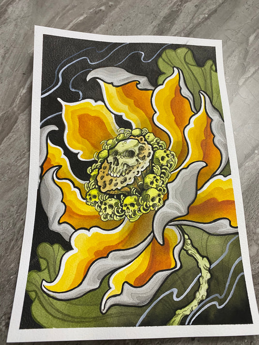 Translation missing: en.“Lotus Skulls” Original Painting by Boeden Alfonso